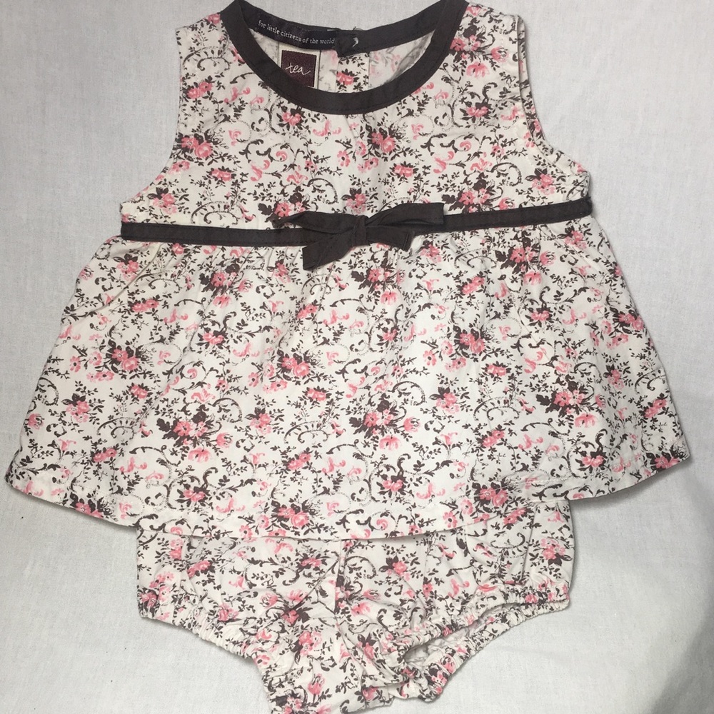 TEA Sleeveless Dress 6 Months Brown Floral Bloomer